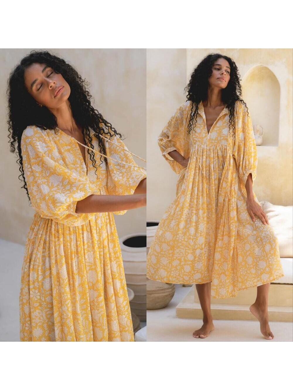 Daughters of India Kyra Midi Dress Turmeric Yellow Size XS
